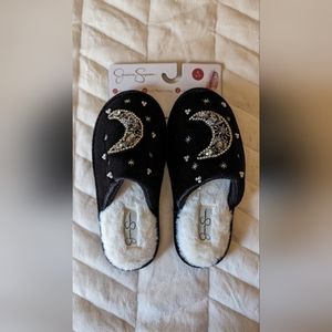 Women's Jessica Simpson Moon and Star Embellished Velour Memory Foam Slippers